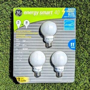 3Pack GE Energy Smart Saving 6-Yr 40W/11W G25 Round Globe Shaped White Bulbs NIP